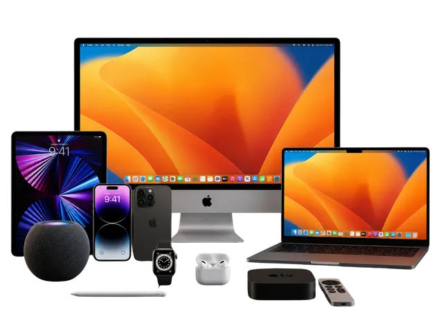 Apple line-up — iMac, MacBook Pro, iPad Pro, iPhone, Apple Watch, AirPods and HomePod mini